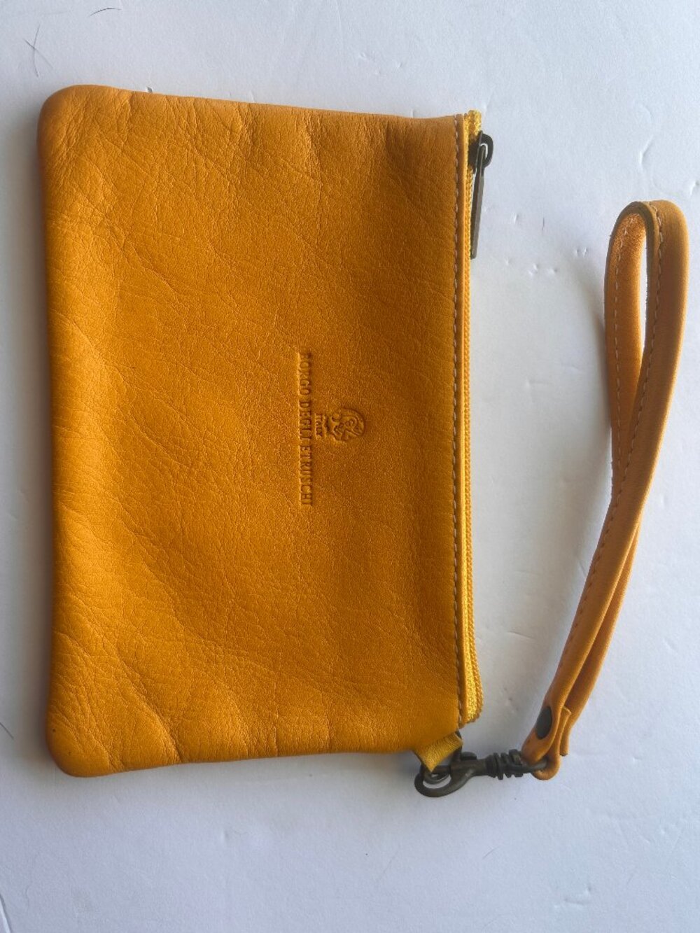 Borgo Degli Etruschi Leather Wristlet Yellow Zip Pouch Clutch- made in Italy